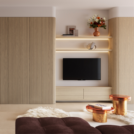  Panneau mural décoratif | 60x240 cm | Panneau de Lattes en Bois Rondes - Naturel - Flex